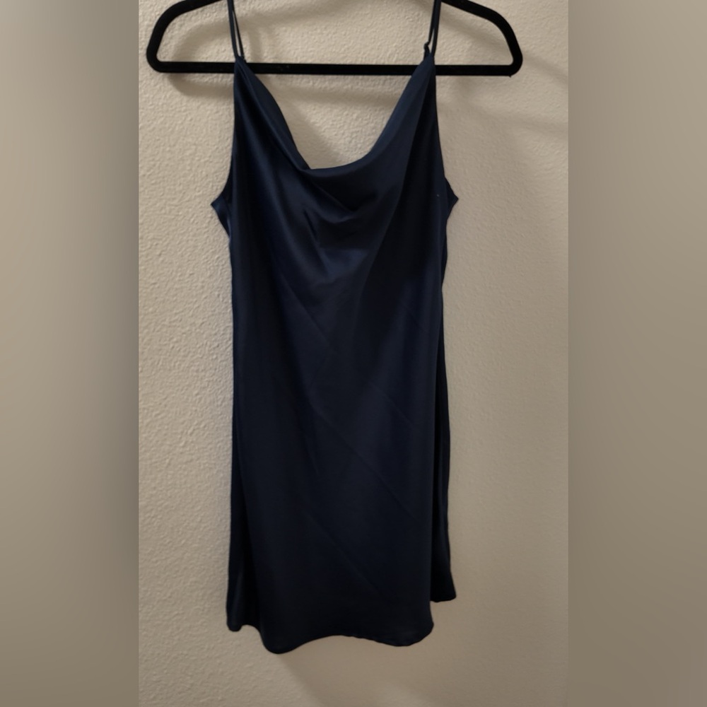 Elegant Navy Blue Satin Dress